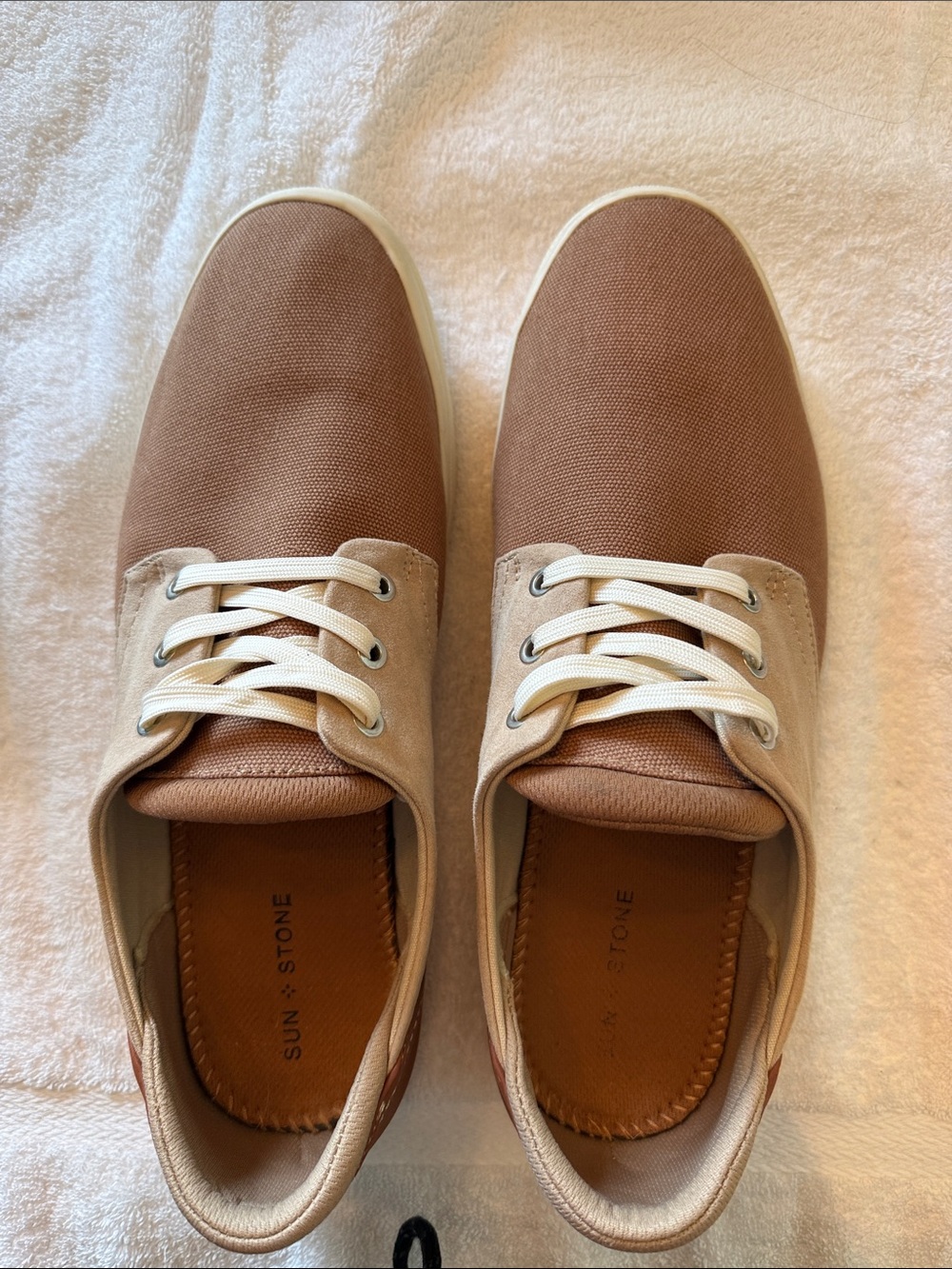 Sun + Stone Men’s Canvas Sneakers in Brown and Cream